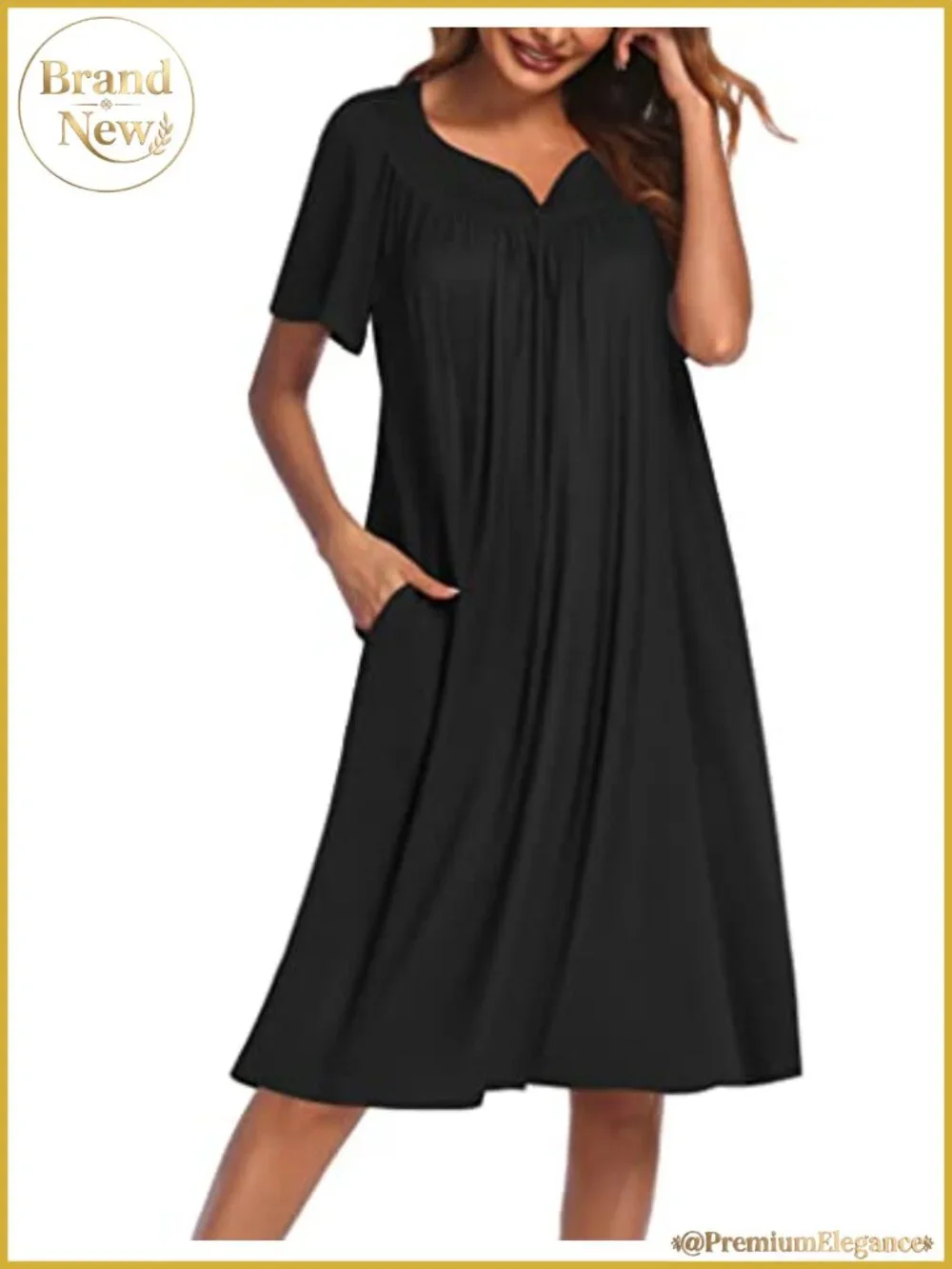 Women's House Dress with Pockets Floral V-Neck Nightgown